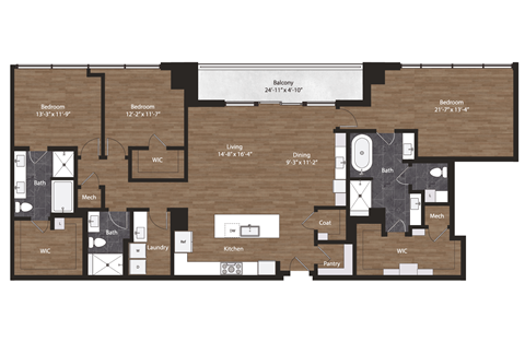 Deco Penthouse 3 floor plan 3 bedrooms 3 bathrooms 2167 square feet